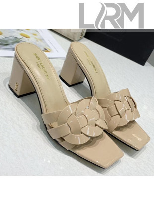 Saint Laurent Patent Leather Slide Sandal With 6.5cm Heel Beige 2020