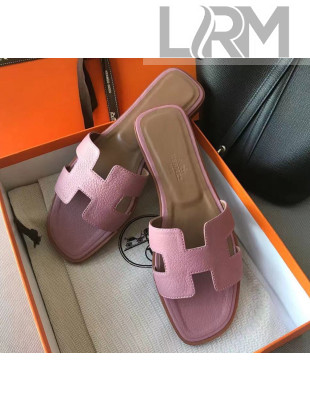Hermes Oran H Flat Slipper Sandals in Togo Grainy Calfskin Pink 2021(Handmade)