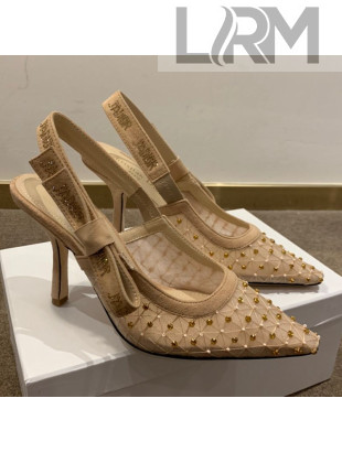 Dior J'Adior Slingback Pumps 9.5cm in Crystal Mesh Embroidery Nude/Yellow 2021