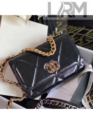 Chanel 19 Shiny Crumpled Calfskin Wallet on Chain WOC AP0957 Black 2020