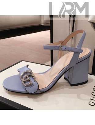 Gucci Leather GG Strap Mid-heel Sandals Light Blue 2021
