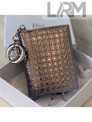 Dior Card Holder in Micro-Cannage Metallic Calfskin Bronze