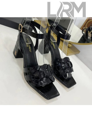 Saint Laurent Crocodile Print Calfskin Sandal With 6.5cm Heel Black 2020