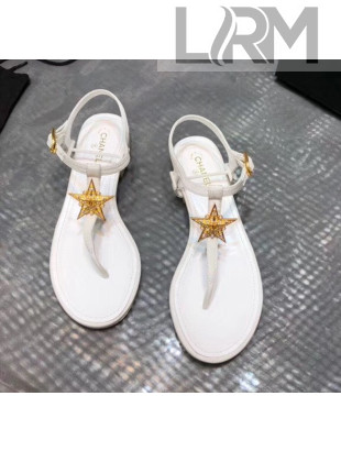 Chanel Grosgrain & Goatskin Flat Sandals With Star Buckle White 2020