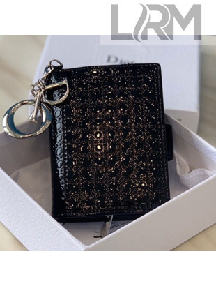 Dior Card Holder in Micro-Cannage Metallic Calfskin Black