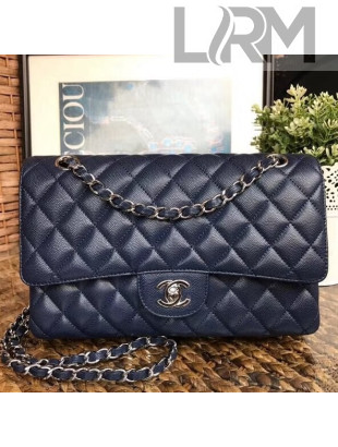 Chanel Grained Calfskin Medium Classic Flap Bag A1112 Navy Blue