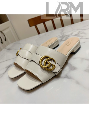 Gucci Leather Double G Flat Slide Sandals White 2021