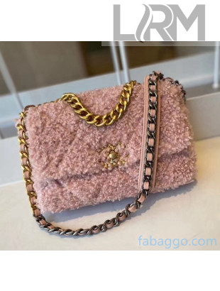 Chanel Shearling Sheepskin Small Chanel 19 Flap Bag AS1160 Pink 2020
