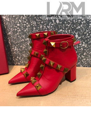 Valentino Roman Stud Calfskin Ankle Boots 8 cm Red 2021  03