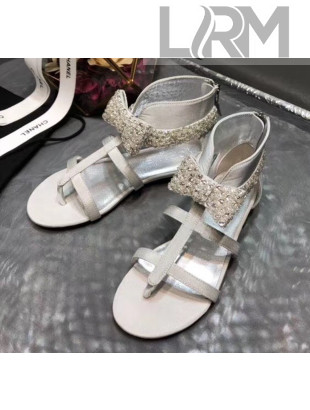Chanel Grosgrain & Crystal Bow Sandals White 2020