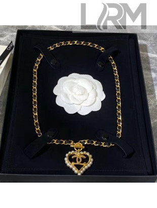 Chanel Chain Leather Heart Pendant Long Necklace 2019