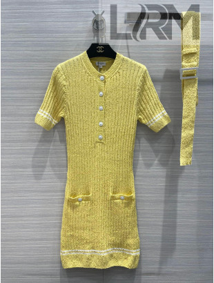 Chanel Knit Dress Yellow 2022 031213