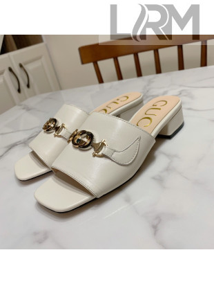 Gucci Zumi Leather ‎Slide Sandals 602415 White 2020