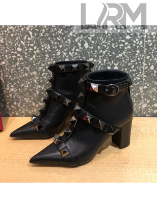 Valentino Roman Stud Calfskin Ankle Boots 8 cm Black 2021 01