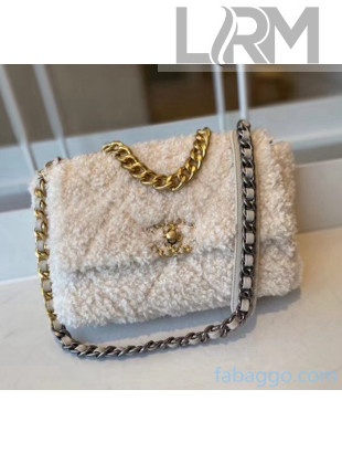 Chanel Shearling Sheepskin Small Chanel 19 Flap Bag AS1160 White 2020