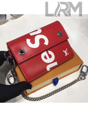 Louis Vuitton x Supreme Epi Leather Key Chain Wallet Red 2017
