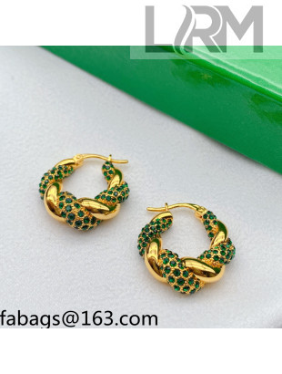 Bottega Veneta Crystal Hoop Earrings Green/Gold 2021 110894