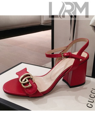 Gucci Leather GG Strap Mid-heel Sandals Red 2021
