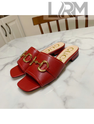 Gucci Leather ‎Slide Sandals with Horsebit Red 2020