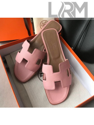 Hermes Oran H Flat Slipper Sandals in Togo Grainy Calfskin Pink 02 2021(Handmade)