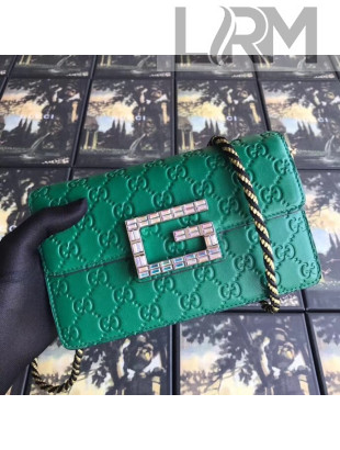 Gucci Signature Leather Shoulder Bag with Square G 544242 Green 2018