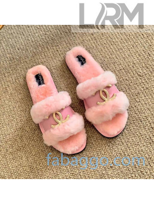 Chanel Wool Leather Flat Slide Sandals 01 Pink 2020