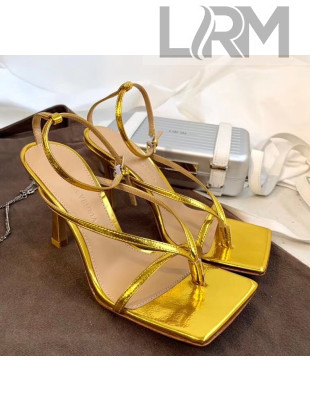 Bottega Veneta Lambskin Straps High-Heel Square Sandals Gold 2020