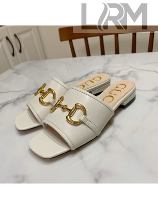 Gucci Leather ‎Slide Sandals with Horsebit White 2020