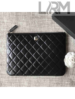 Chanel Diamond CC Pouch in Quilting Crumpled Calfskin Black 2018