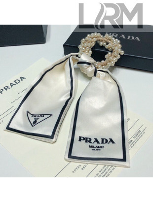 Prada Silk Pearl Bow Hair Ring White 2021