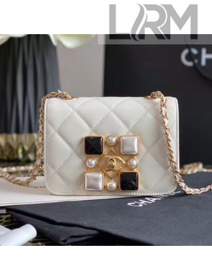 Chanel Quilted Calfskin Resin Stone Small Flap Bag AS2251 White 2020