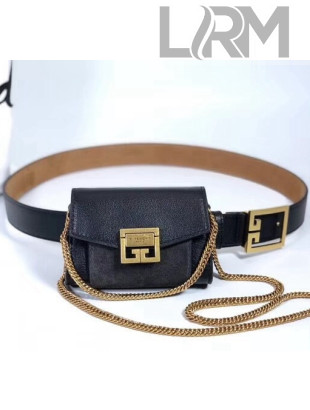 Givenchy Nano GV3 Belt Bag in Grained Calfskin and Suede Leather Black 2018