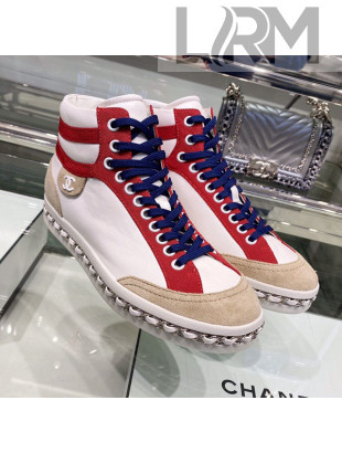 Chanel Lambskin Chain Leather High-top Sneakers G35600 White 2019