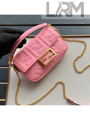 Fendi Baguette Mini FF Logo Lambskin Flap Bag Pink 2019