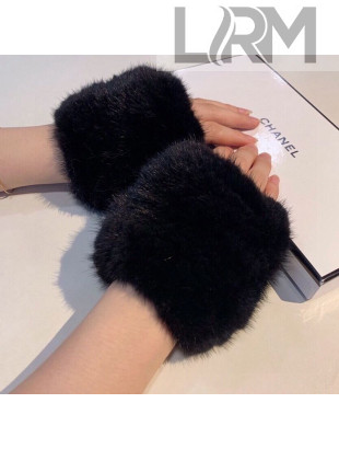 Chanel Fingerless Mink Fur Gloves Black 31 2020