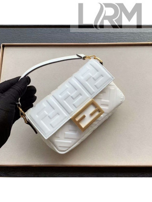Fendi Baguette Mini FF Logo Lambskin Flap Bag White 2019
