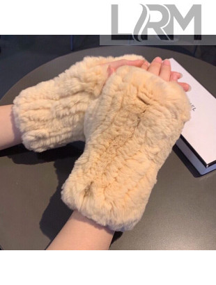 Chanel Fingerless Rabbit Fur Gloves Light Beige 32 2020