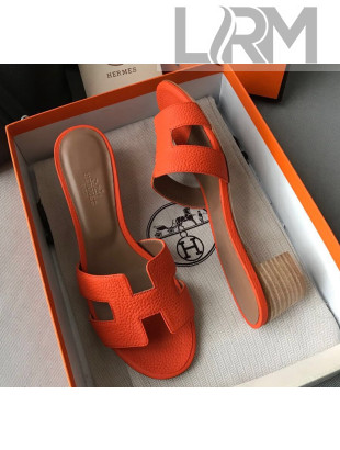 Hermes Oasis Sandal in in Togo Grainy Calfskin With 5cm Heel Orange 2021(Handmade)