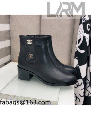 Chanel Calfskin Ankle Short Boots 4.5cm with CC Buckle Black 2021 