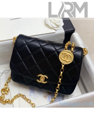 Chanel Quilted Lambskin Flap Bag with CC Coin Charm AS2222 Black 2020