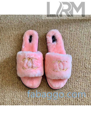 Chanel Wool Metal CC Flat Slide Sandals 09 Pink 2020