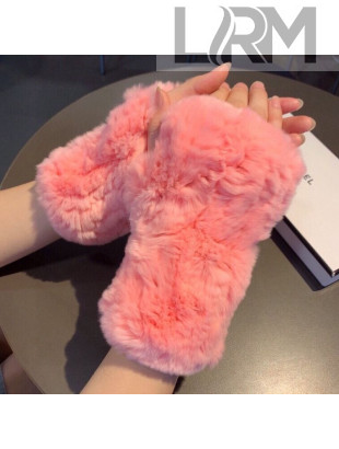 Chanel Fingerless Rabbit Fur Gloves Pink 33 2020
