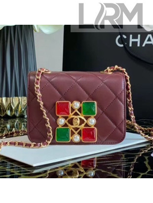 Chanel Quilted Calfskin Resin Stone Small Flap Bag AS2251 Burgundy 2020