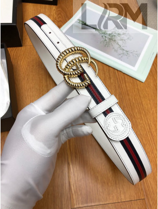 Gucci Leather Web Belt 35mm with Torchon Double G Buckle White 2019