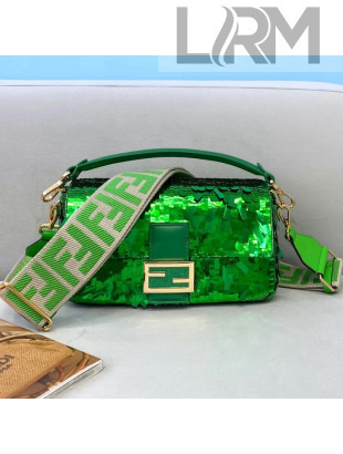 Fendi Baguette Sequins Medium Bag Green 2021