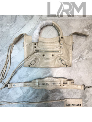 Balenciaga Classic City Mini Bag in Crinkle Lambskin with Logo Strap Apricot/Silver 2021