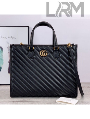 Gucci Giagonal Striped Leather Tote Bag 627332 Black 2020