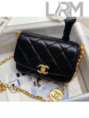 Chanel Quilted Lambskin Small Flap Bag with CC Coin Charm AS2189 Black 2020
