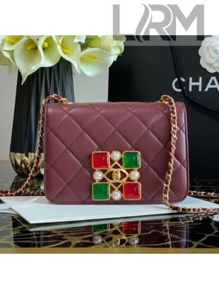 Chanel Quilted Calfskin Resin Stone Flap Bag AS2259 Burgundy 2020