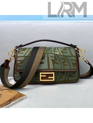 Fendi Baguette Medium Bag in FF Fish-Eye Embroidered Canvas Green 2021 8381